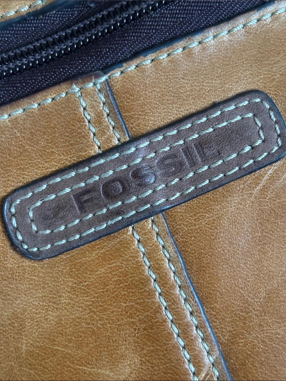 Fossil Cognac Brown Leather Messenger Bag